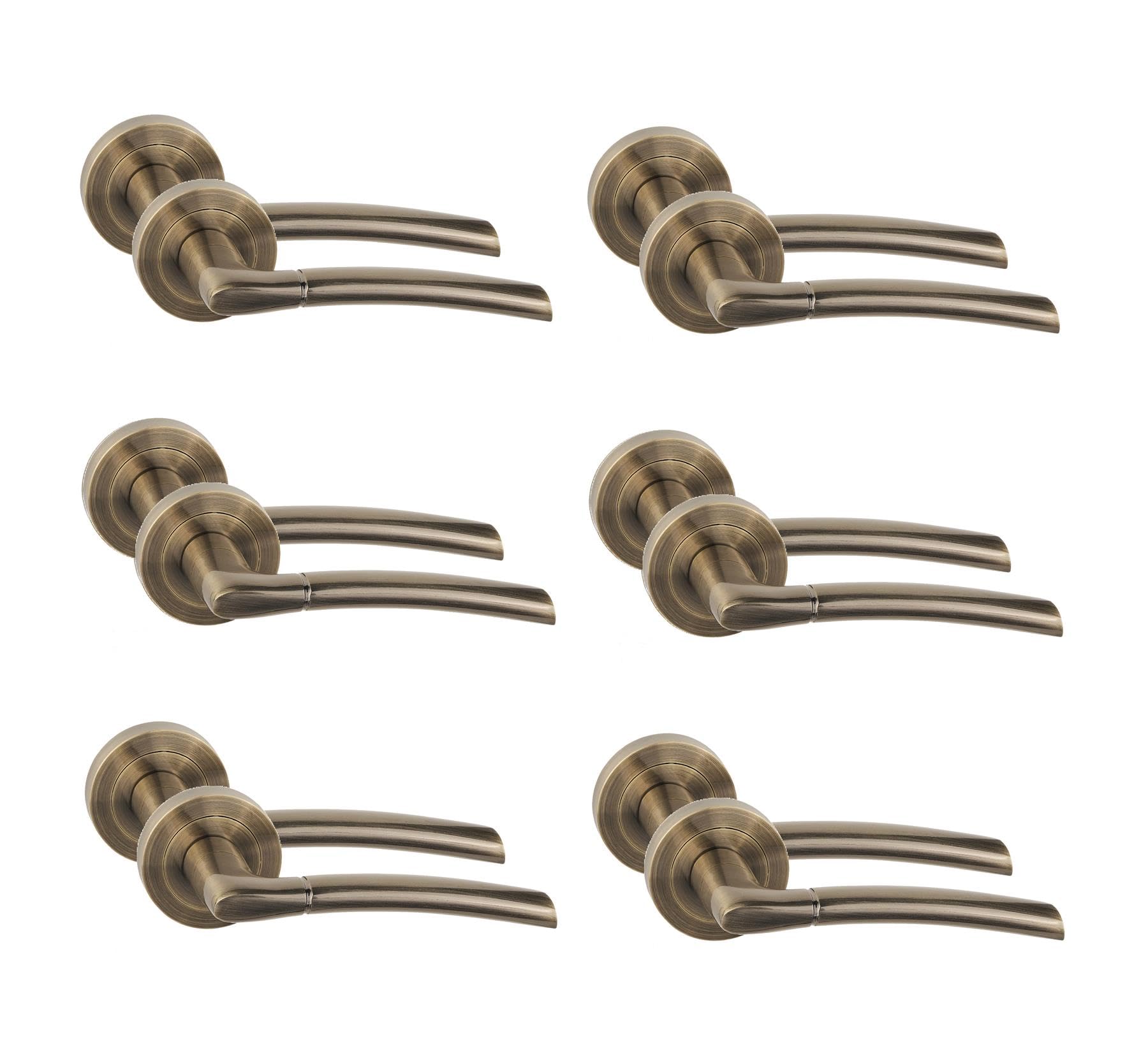 Golden Grace Indiana Door Handle Pair - Antique Brass Finish - 6 Pack