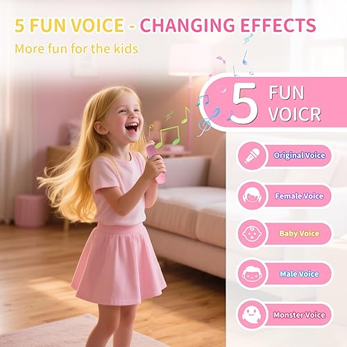 Miniatura 2 de Mini máquina de karaoke con 2 micrófonos inalámbricos para niños, altavoz Bluetooth RGB portátil, juguetes de regalo de cumpleaños para niñas y