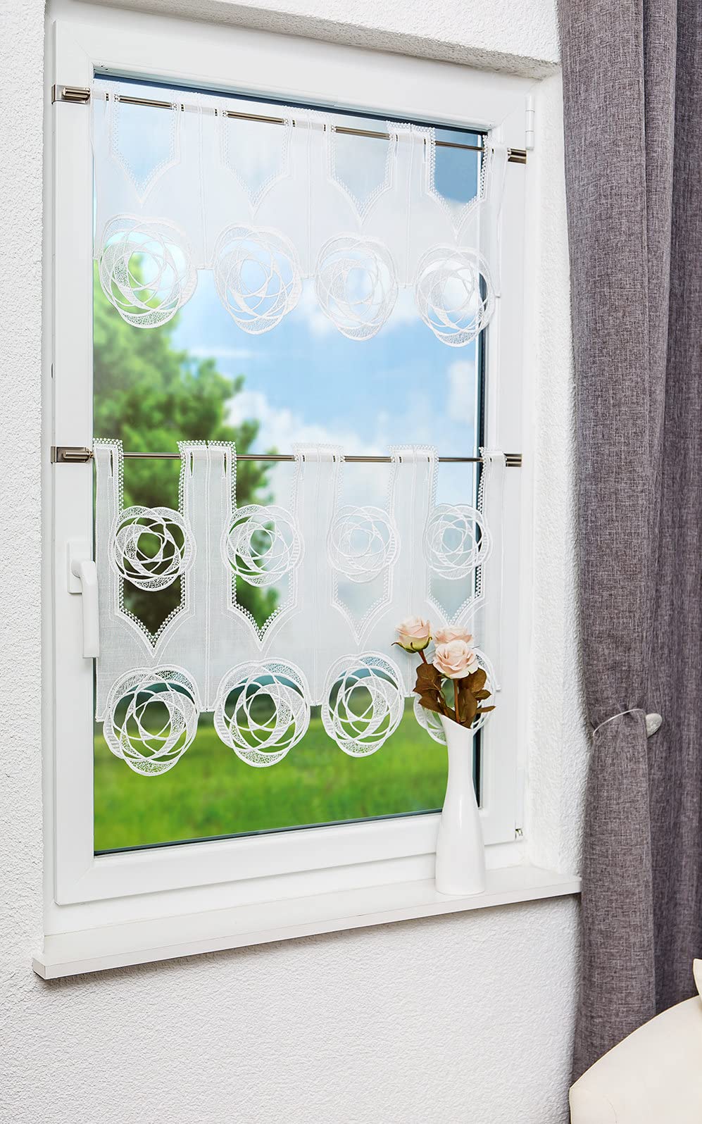 Plauener Spitze Scheibengardine Circles (Bx H) 80cm * 42cm weiß