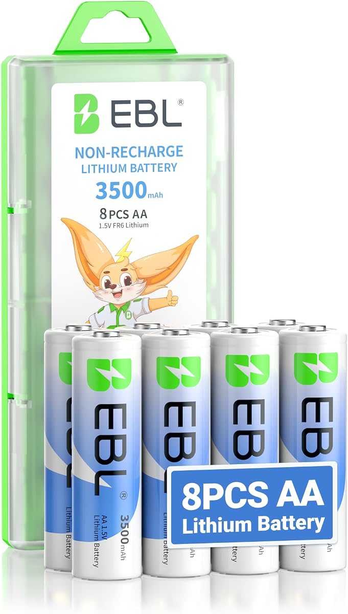 EBL 3500mAh Baterías de Litio AA Paquete de 8, 1.5V Potencia súper Duradera para cerrojo de Cerradura Inteligente Blink, Sistema de Alarma, Dispositivos de Alta tecnología, 【No Recargables】