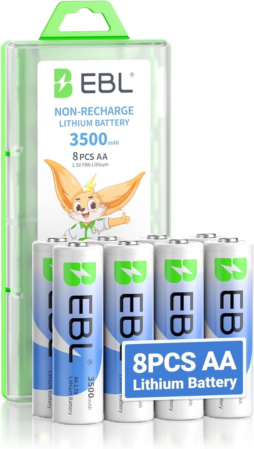 EBL 3500mAh Lithium Batteries AA 8 Pack, 1.5V Super Longest Lasting Power for Blink Smart Lock Deadbolt, Alarm System, High-Tech Devices,【Non-Rechargeable】
