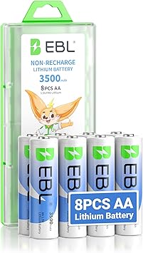 EBL 3500mAh Lithium Batteries AA 8 Pack, 1.5V Super Longest Lasting Power for Blink Smart Lock Deadbolt, Alarm System, High-Tech Devices,Non-Rechargeable