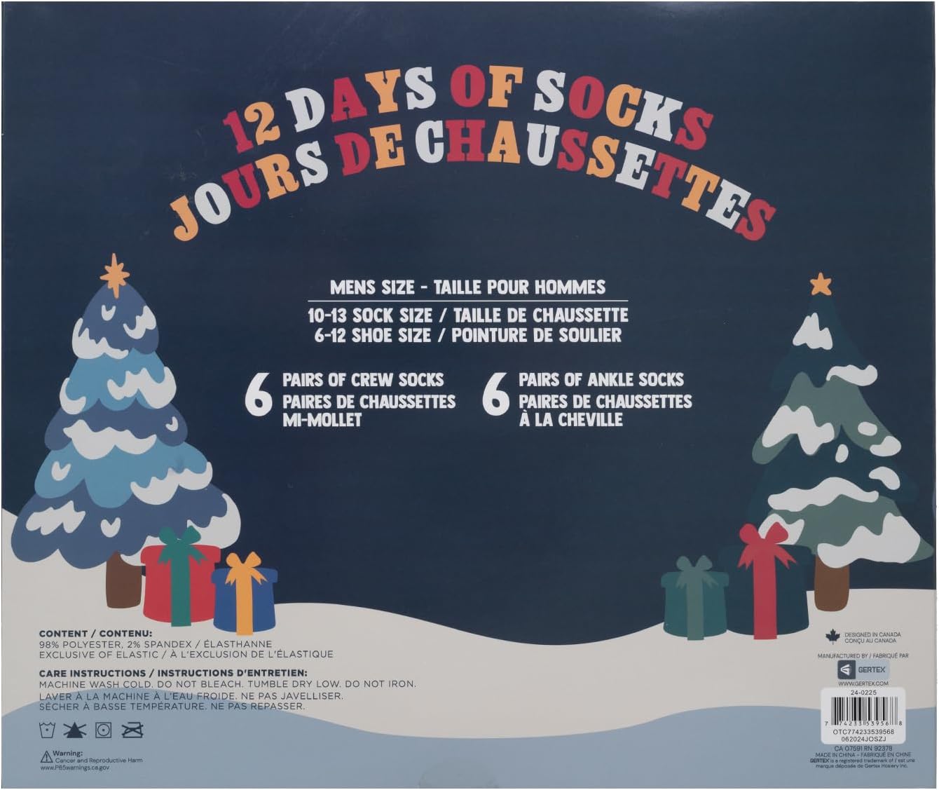 Gertex Men's 12 Days of Socks Holiday Christmas Advent Calendar Gift Box