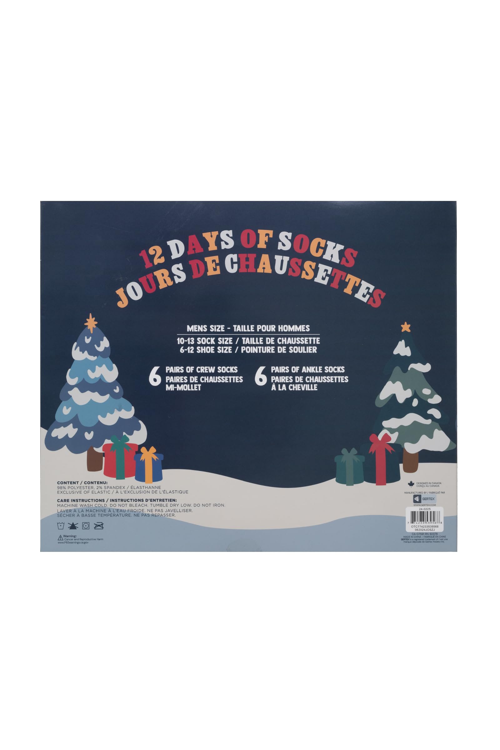 Gertex Caja de regalo con calendario de Adviento para hombre, 12 días de vacaciones, talla de calcetín de hombre 10-13, talla de zapato 7-12