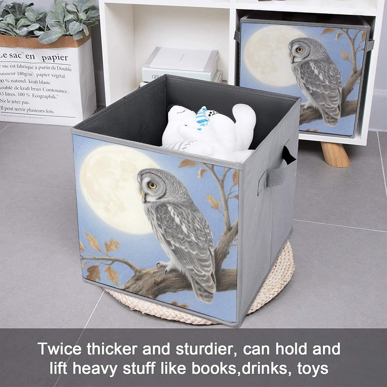 2-piece Oxford Cloth Storage Box Perching Owl Printed Storage Box for Clothes/shoes Multi-purpose Wardrobe And Cabinet Storage