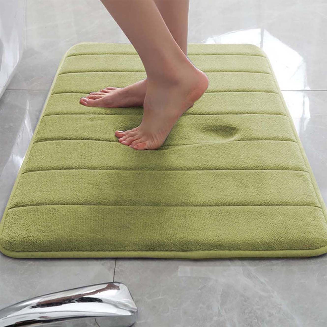 Tapis de bain extra large antidérapant en mousse à mémoire de forme à séchage rapide (100 x 160 cm, vert) – Tapis de sol de salle de bain doux, absorbant et confortable pour une décoration d'intérieur