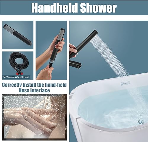 Miniatura 4 de Aolemi Grifo de bañera independiente para montaje en el suelo, grifo de ducha de alto flujo, grifos mezcladores de ducha giratorios con cilindro de