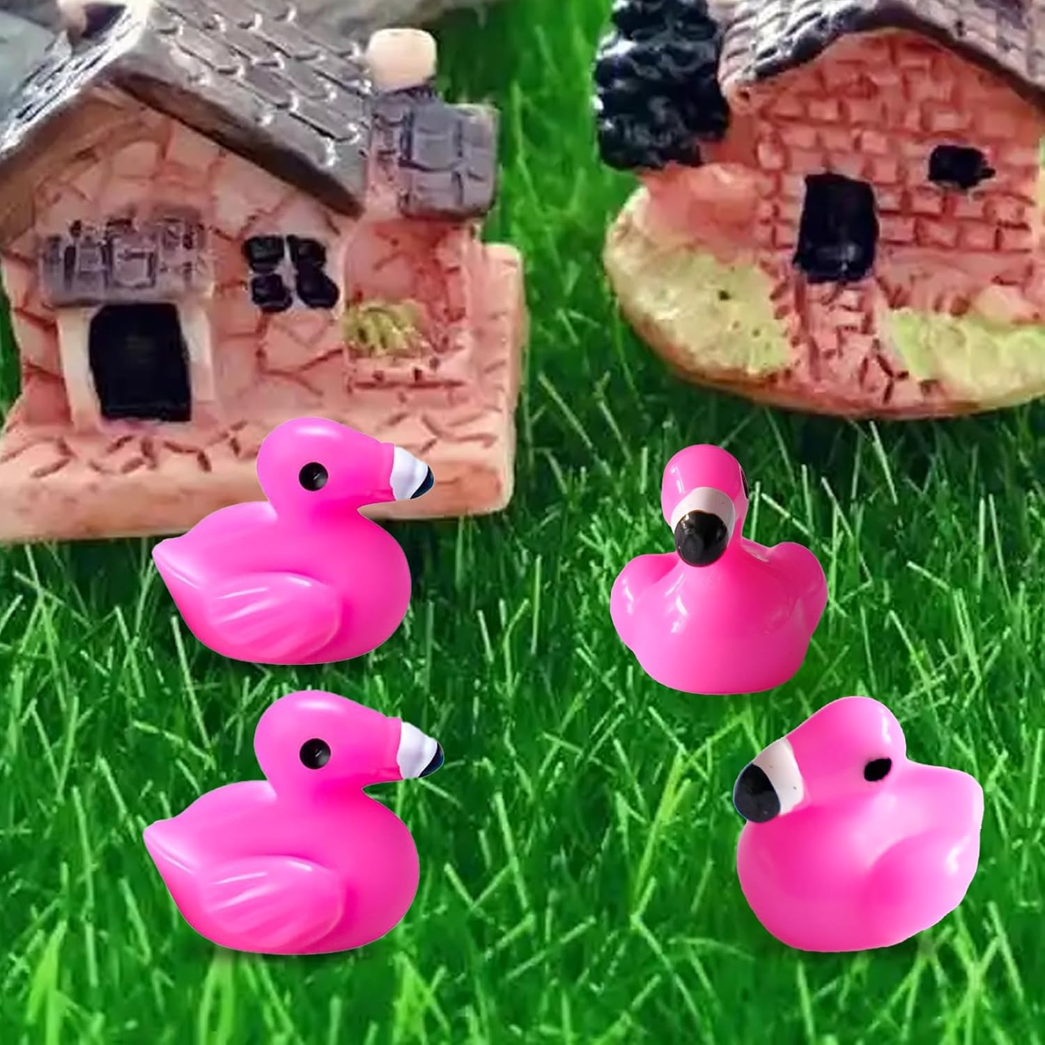350個 ミニ樹脂フラミンゴアヒル ピンク かわいい ミニ 漫画 鳥 小さなアヒル おもちゃ バルク ケーキデコレーション ドールハ