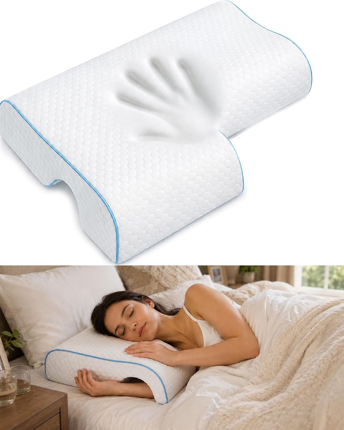 Side Sleeper Pillow with Arm Hole, Memory Foam Side Sleeper Pillow for Neck Shoulder Pain Relief, Washable Cover, 2 Pillowcases (Right)