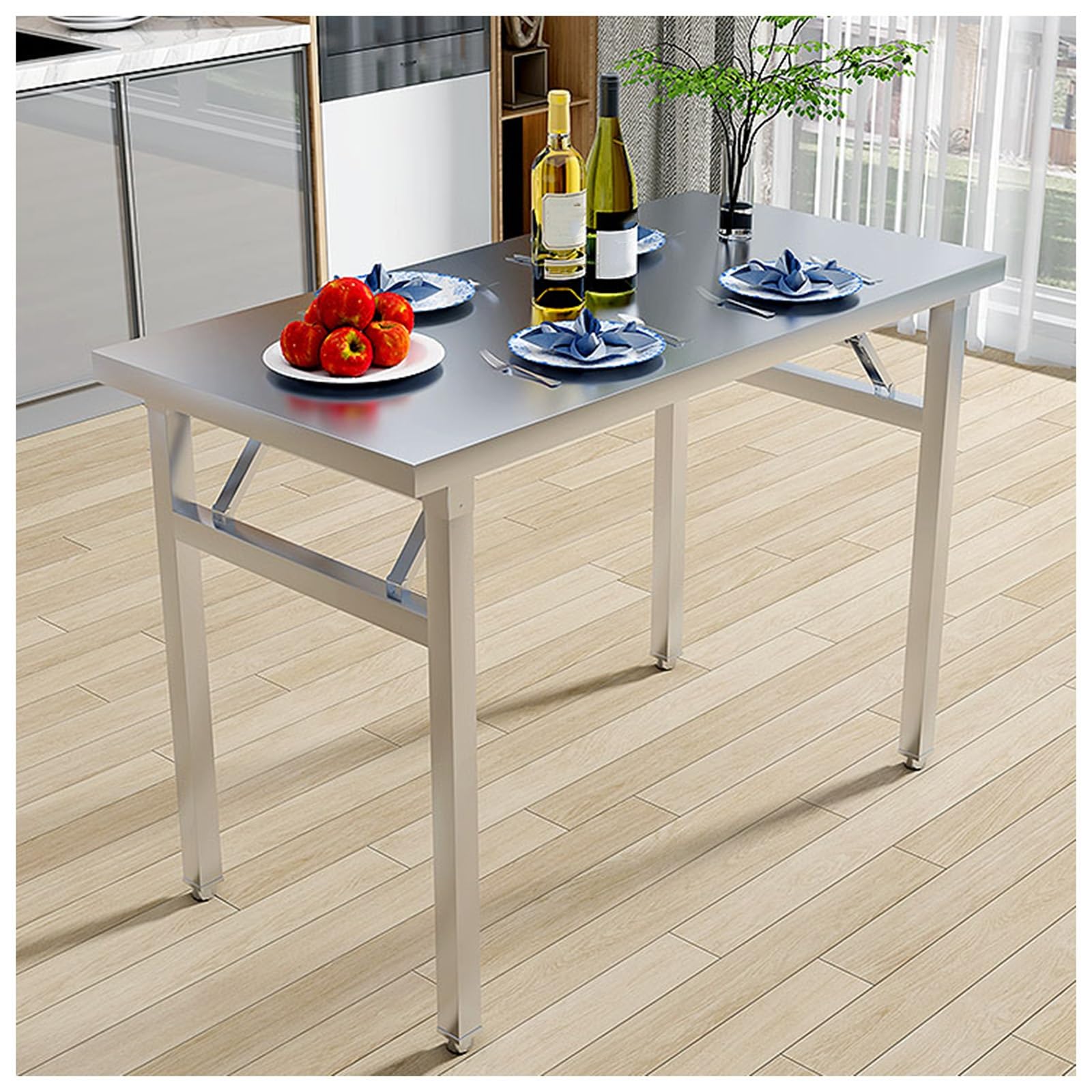 Banco de Trabajo Plegable de Acero Inoxidable Reforzado Mesa Portátil para Acampadas Picnics Y Fiestas Mesa de Preparación de Cocina Resistente Que No Requiere Montaje