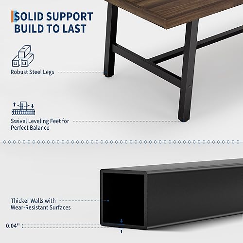 Miniatura 5 de GarveeHome Mesa de comedor industrial para 6 a 8 personas, mesa de cocina de madera de 70.87 pulgadas de largo con marco de metal resistente y