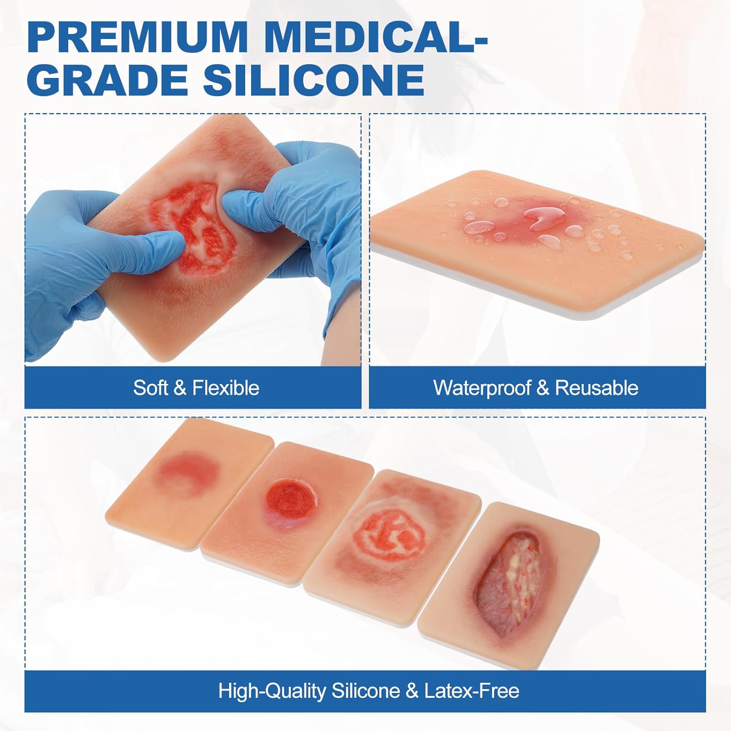 PER4MANCE Pressure Ulcer Wound Model Stages I–IV: Silicone Decubitus Care Training Kit for Nursing Practice & Medical Education