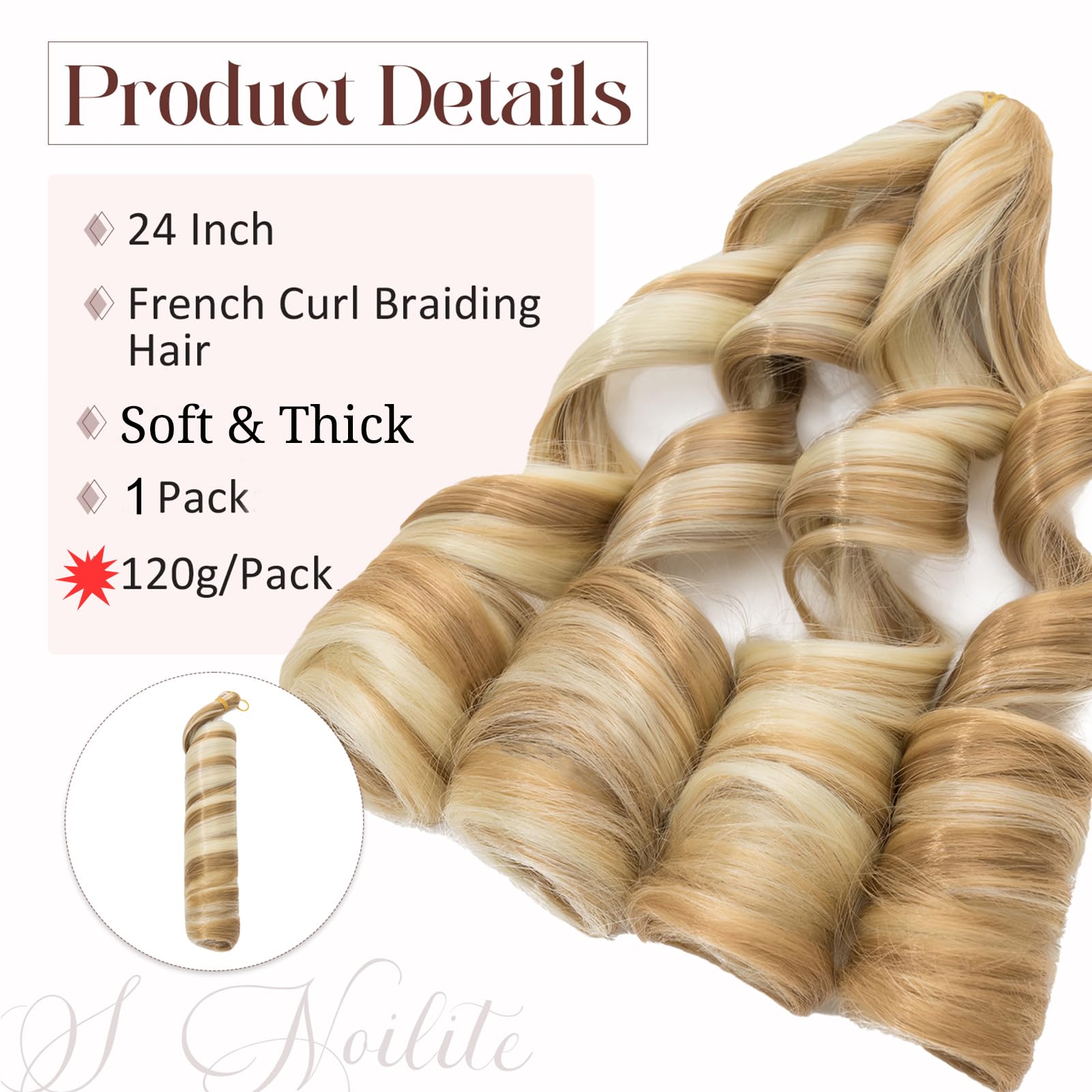 S-noilite French Curl Braiding Hair, 24 inch, 1 Pack, Loose Wavy Spiral Curly Crochet Hair - Image 2