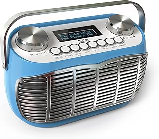 Audible Fidelity DETROIT DAB Radio Alarm Clock, Retro Radio, Alarm Clocks for Bedside, Mains Powered or Battery, FM Radio, DAB/DAB Plus Radio, LCD Display Clock Radio (Blue)