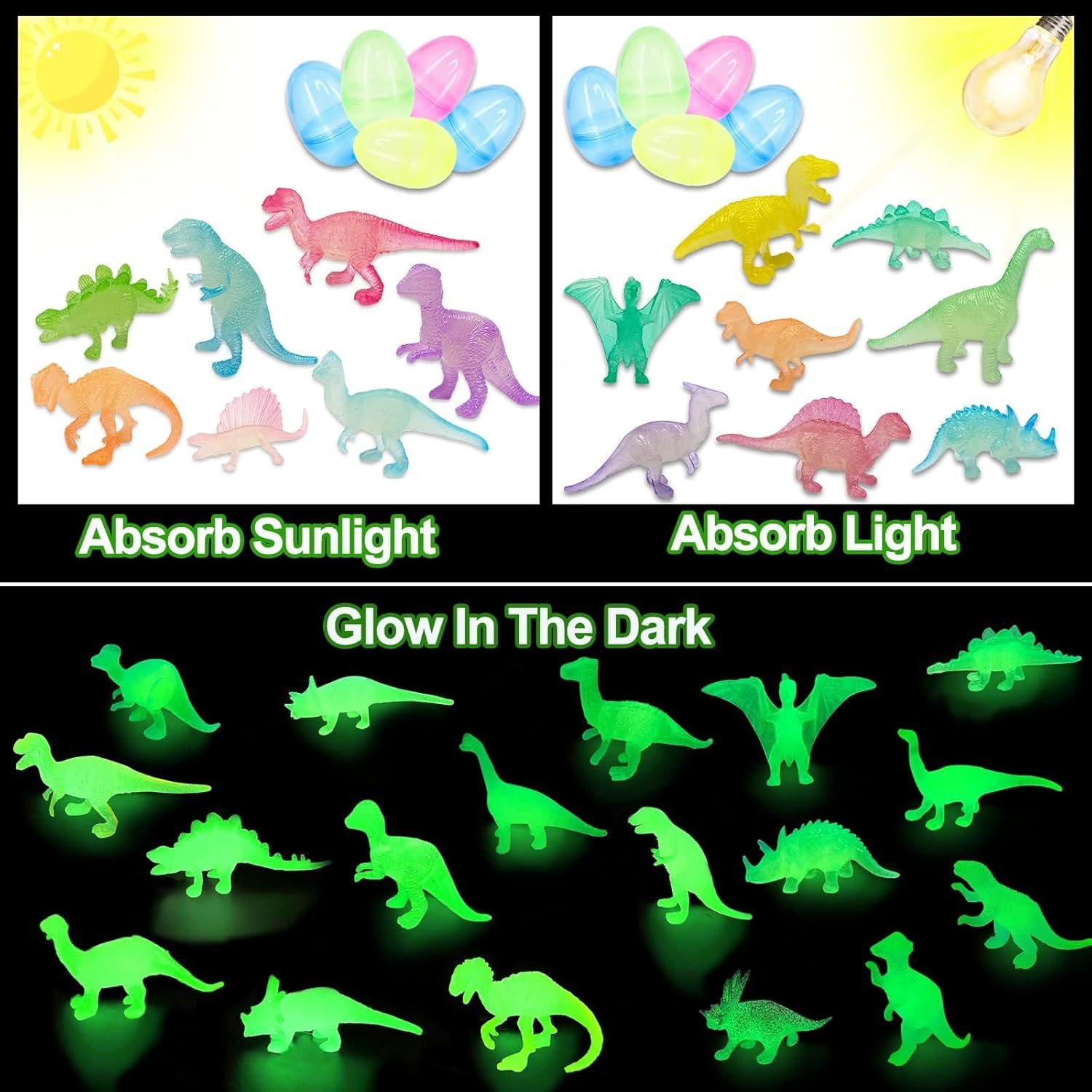 36 Pack Easter Eggs Filled with Glow in The Dark Dinosaur Toys, Easter Basket Stuffers Essential for Toddlers Kids Glow Plastic Easters Eggs Dinosaur Surprise Easter Eggs Hunt Fillers Party Favors - Image 2