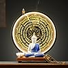 Houlu Blue Buddha Statue and Circle LED Table Lamp, Ceramic Buddha Statue for Home Décor