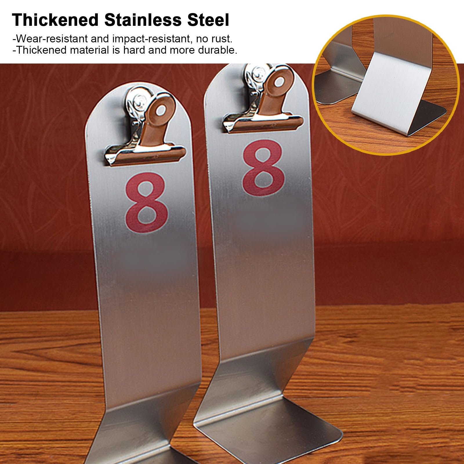 Kantinentischnummern 10 15 25, gr??ere und l?ngere Tischschilder aus Edelstahl mit Clip f¨¹r Restaurants, Empf?nge, Bistros, doppelseitige Tischkartenhalter (Farbe: Silber (61¨C75))
