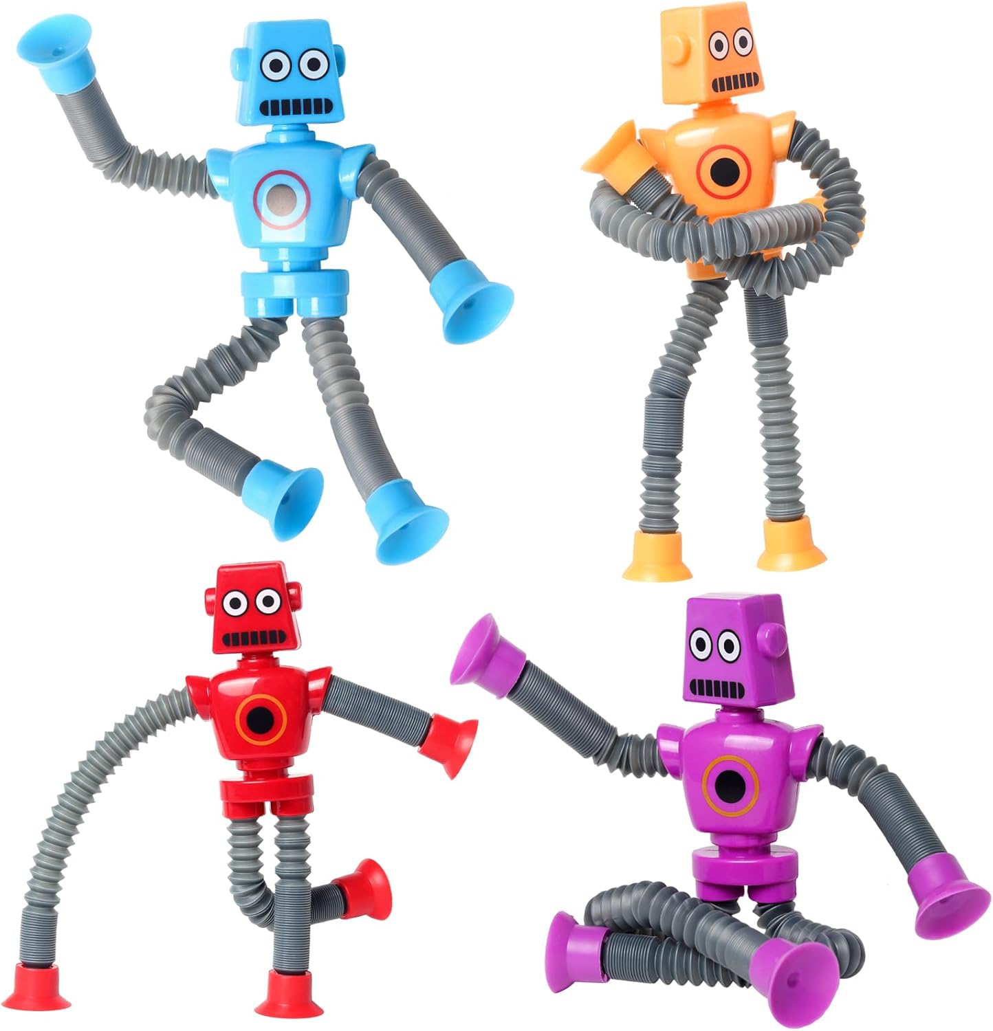 4 Pcs Telescopic Suction Cup Robot Toy, Easter Day Gift for Kid Toddlers Boy Year Old Age 3 4 5 6 7 8, Educational Fidget Sensory Toys for Kids with Autism, Toddler Travel & Airplane Activities