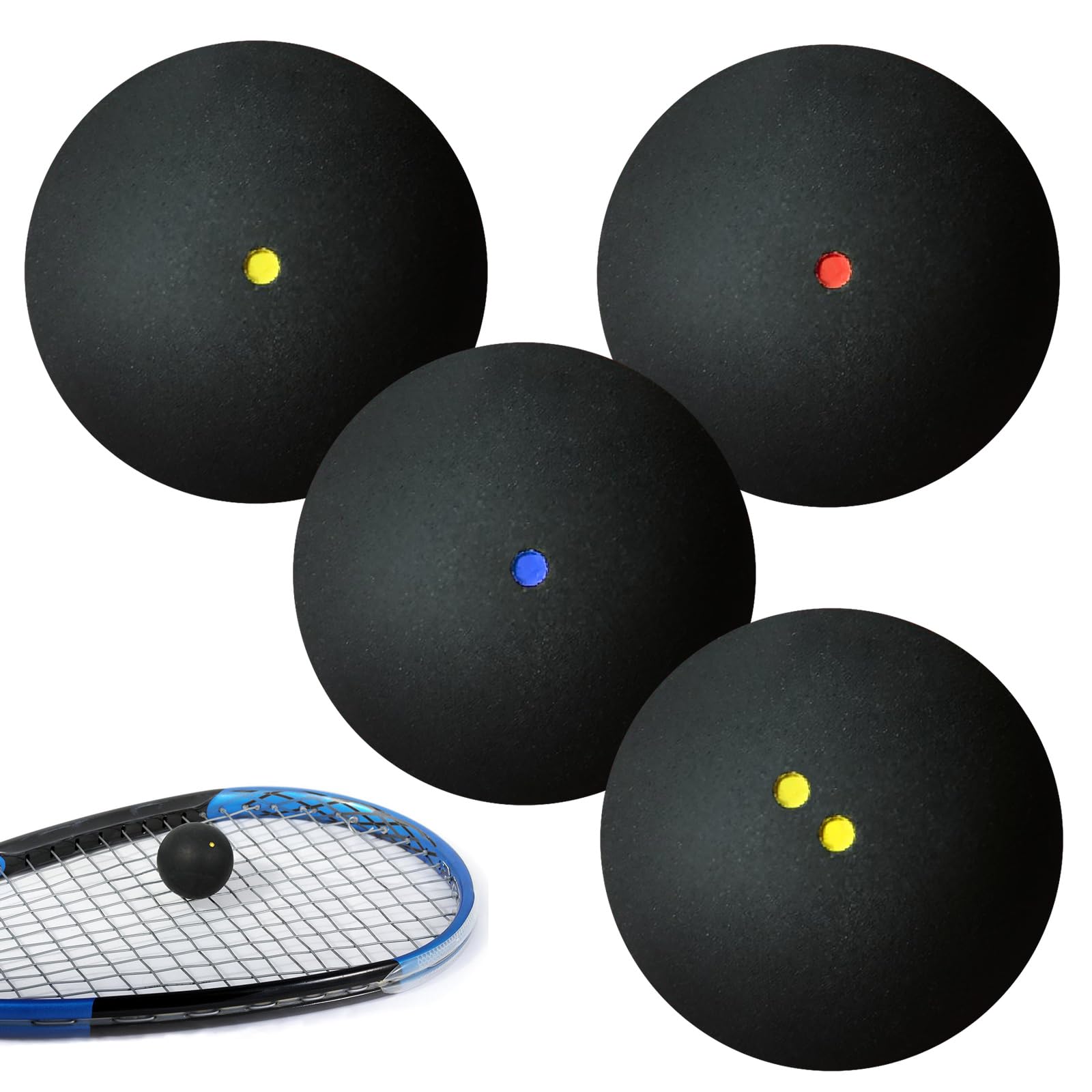 SUNOYA Juego de 4 pelotas de squash de goma de alto rebote para entrenamiento