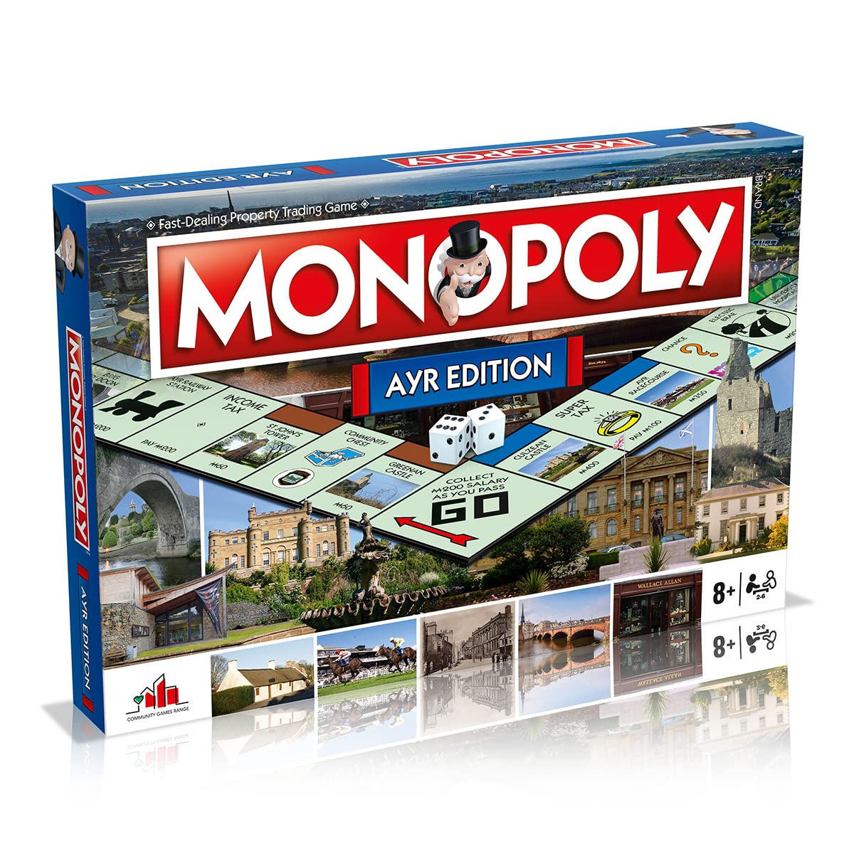 Winning Moves Ayr Monopoly Board Game, Advance to Ayr racecourse, Burns Cottage or Wallace Tower and trade your way to success, 2–6 players makes a great gift for ages 8 plus