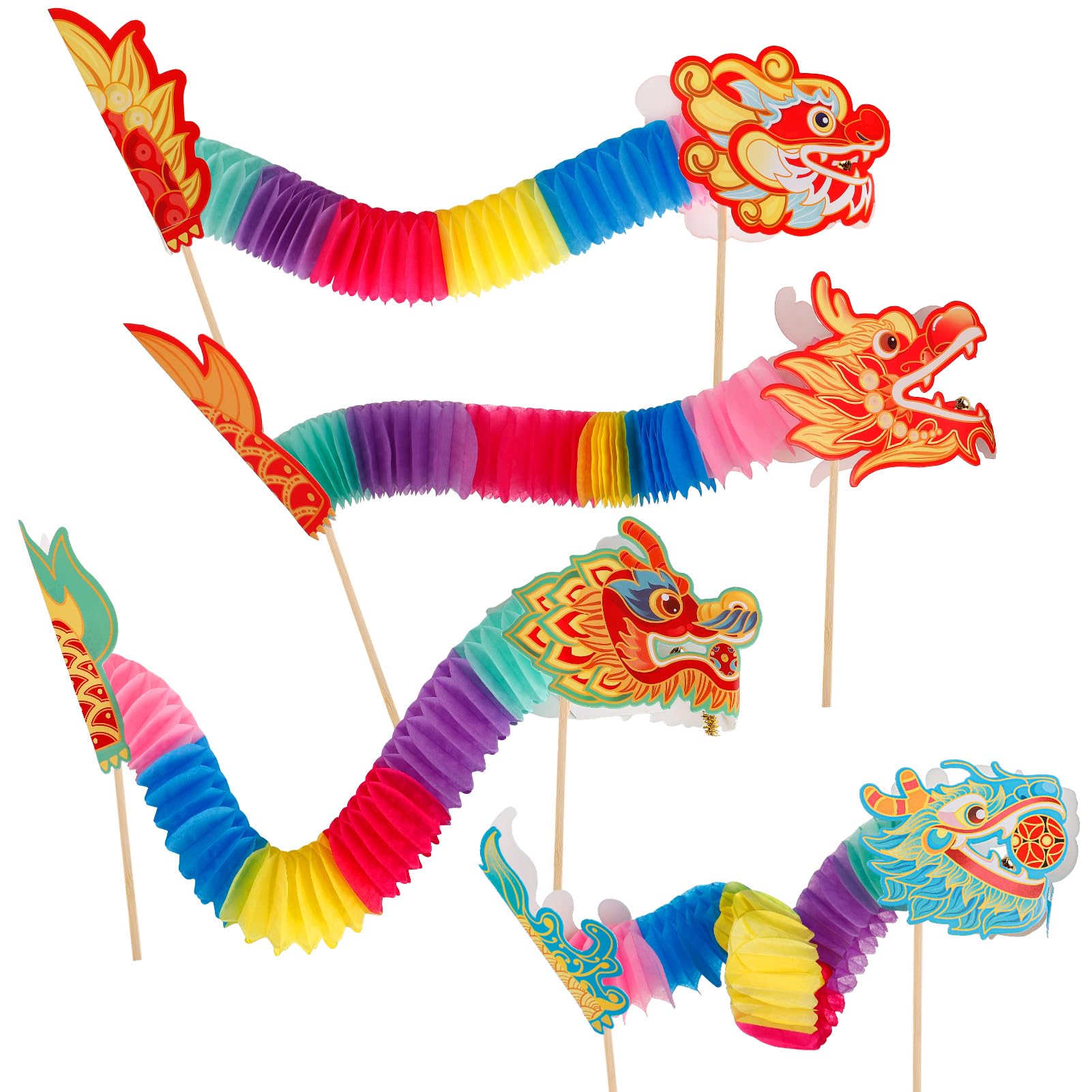Biubee 8 Pcs Chinese New Year Paper Dragon Decoration- 3D Chinese Paper Dragon Hanging Garland Crafts- Handheld Chinese Paper Dragon Toys for Kids New