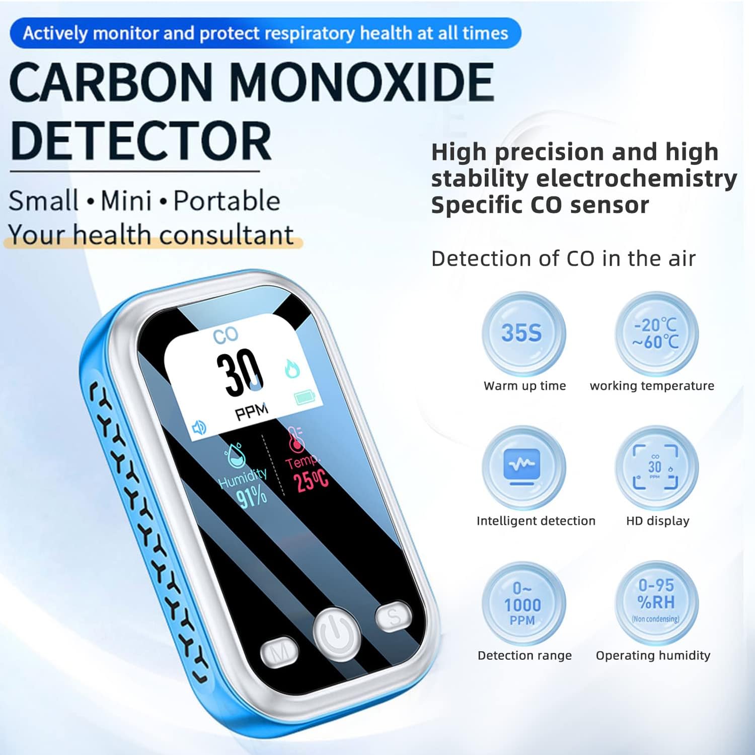 Portable Carbon Monoxide Detector, Large Color Screen CO Detector, High Precision 3 in 1 Air Quality Monitor (CO Temperature Humidity), for Indoor, Outdoor, Car, and Camping etc