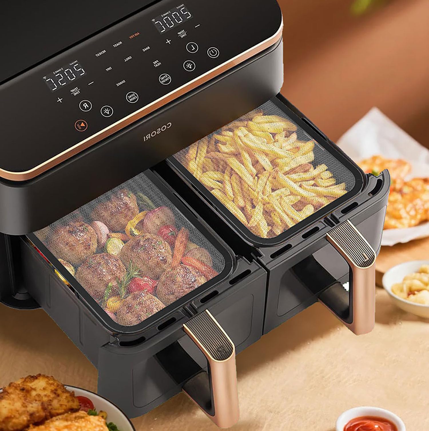 Magnetischer Edelstahl Spritzschutz, 2 Stück Feinmaschiger Fettspritzschutz, Heißluftfritteuse Zubehör Für Cosori Airfryer 8.5L, Dual Blaze TwinFry 10L, Hitzebeständig, Abnehmbar, Leicht Zu Reinigen