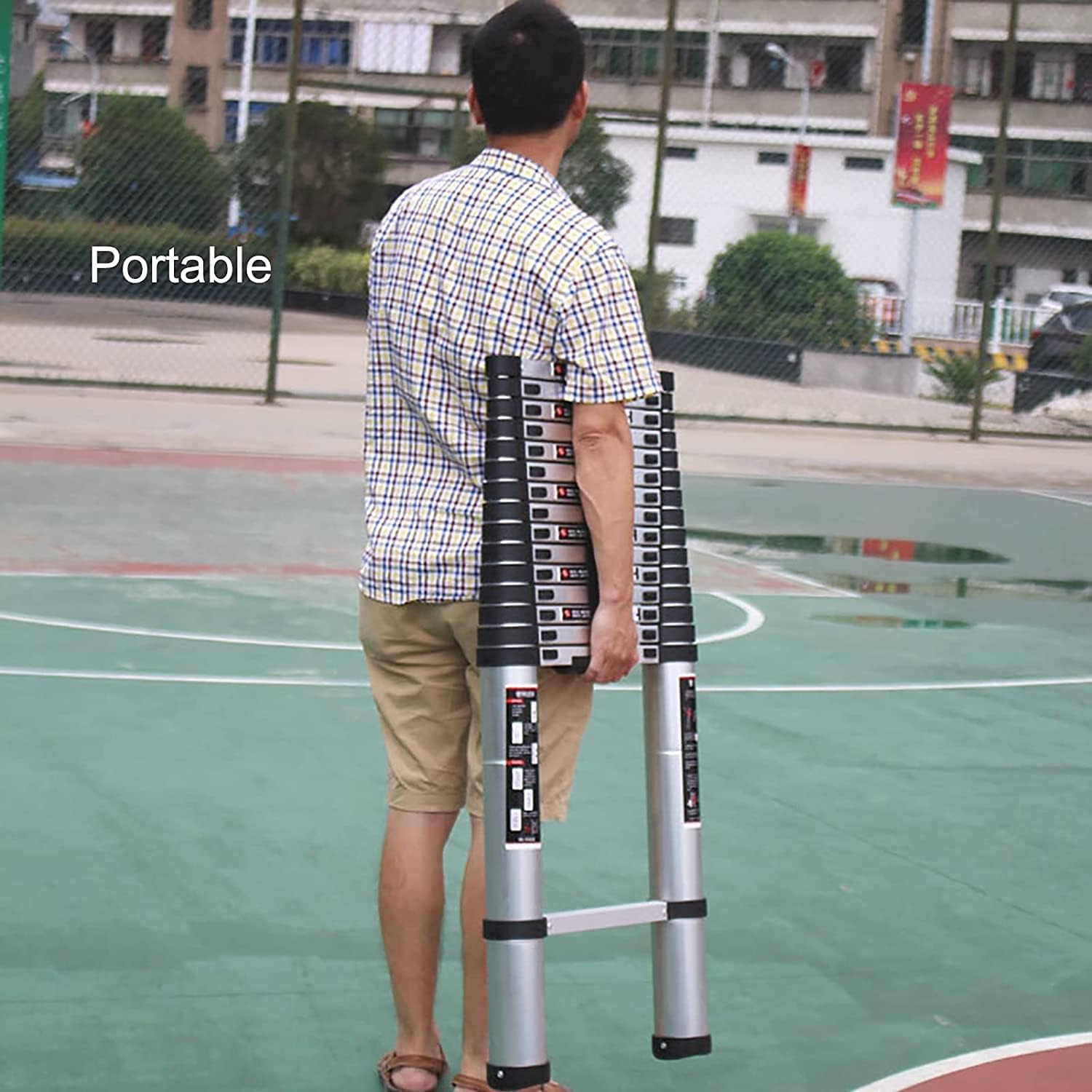 Telescopic Ladder,Indoor Outdoor Heavy Duty Straight Ladder with Rubber Feet Extra Tall Telescoping Ladder Stepladder