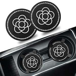 2PCS Bling Cup Coasters for Car PVC Anti Slip Car Coasters for Cup Holders Cute Flower Print Cup
