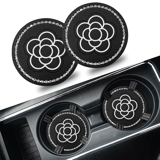 2PCS Bling Cup Coasters for Car PVC Anti Slip Car Coasters for Cup Holders Cute Flower Print Cup