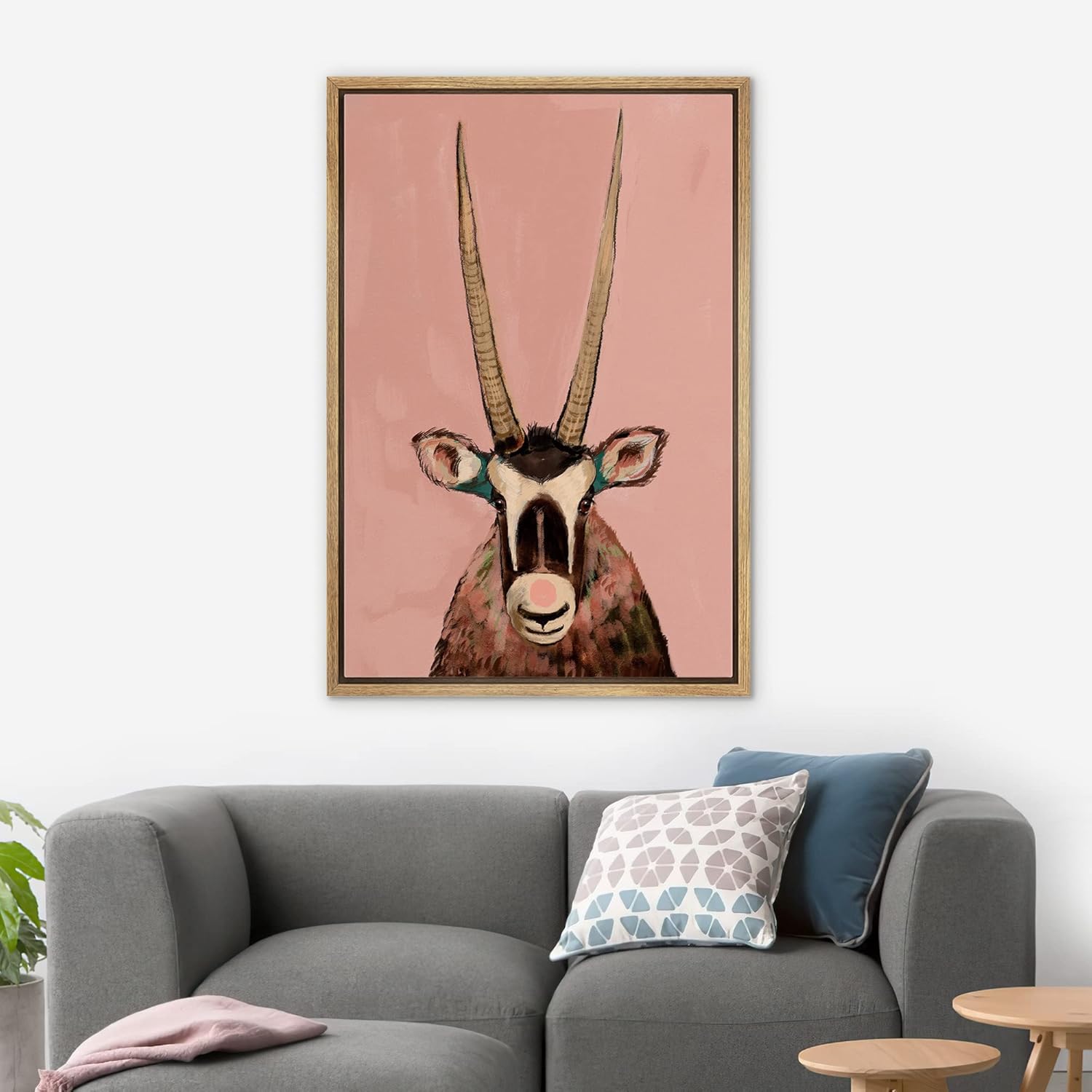 SIGNWIN Framed Canvas Print Wall Art Pastel Watercolor Jungle Safari Antelope Nature Animals Illustrations Modern Art Portrait Colorful Multicolor for Living Room, Bedroom, Office - 16"x24" Natural