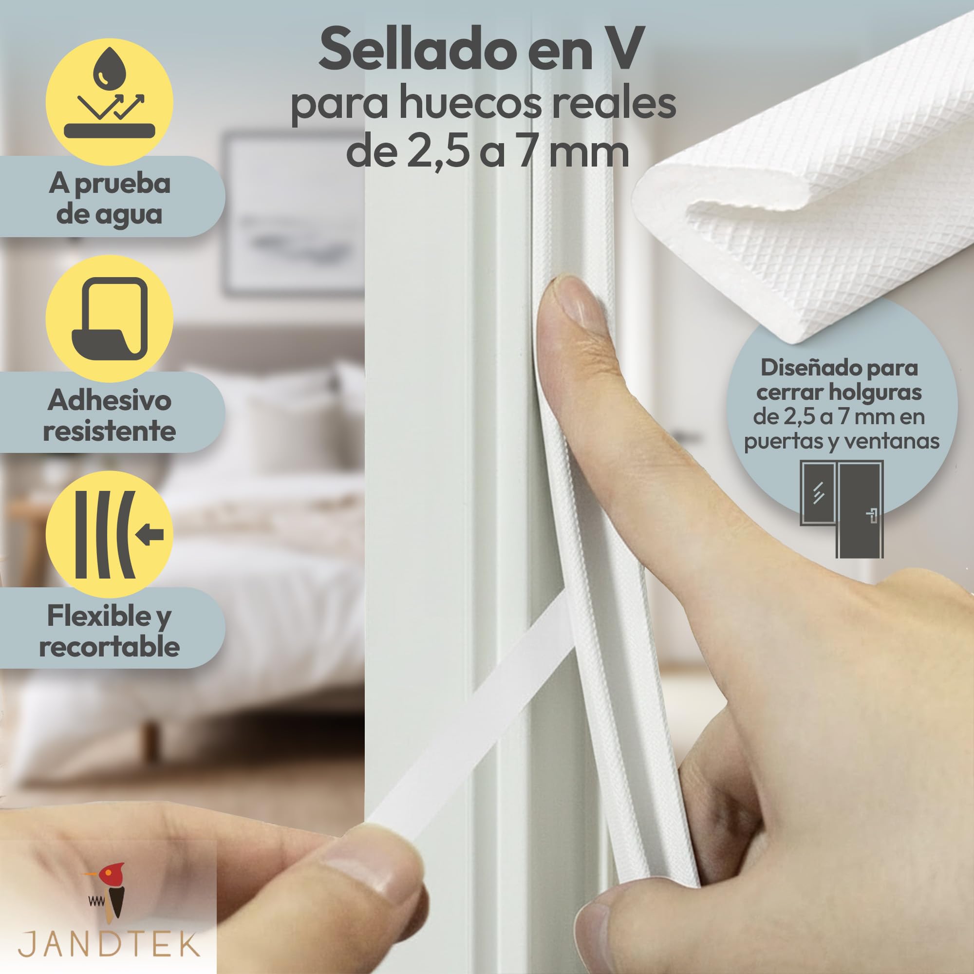 Burlete Ventana Corredera en V 4m Blanco, Burletes para Ventanas y Puertas Correderas, Autoadhesivo, Aislante Térmico Ventanas Frío, Anticondensación, Cortavientos, Insonorización, 2,5-7 mm