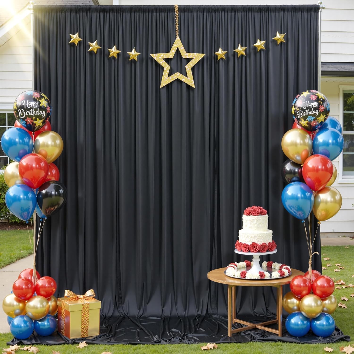 20ftx12ft Wrinkle Free Black Backdrop Curtain for Wedding Parties, 4 Panels 5x12 ft Long Silky Polyester Fabric Backdrop Drapes Black Photo Back Drop Cloth for Birthday Photography Background