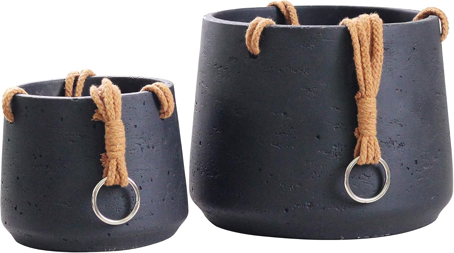 Copenhagen Matt Black Ceramic Hanging Plant Pot Set of 2 Includes