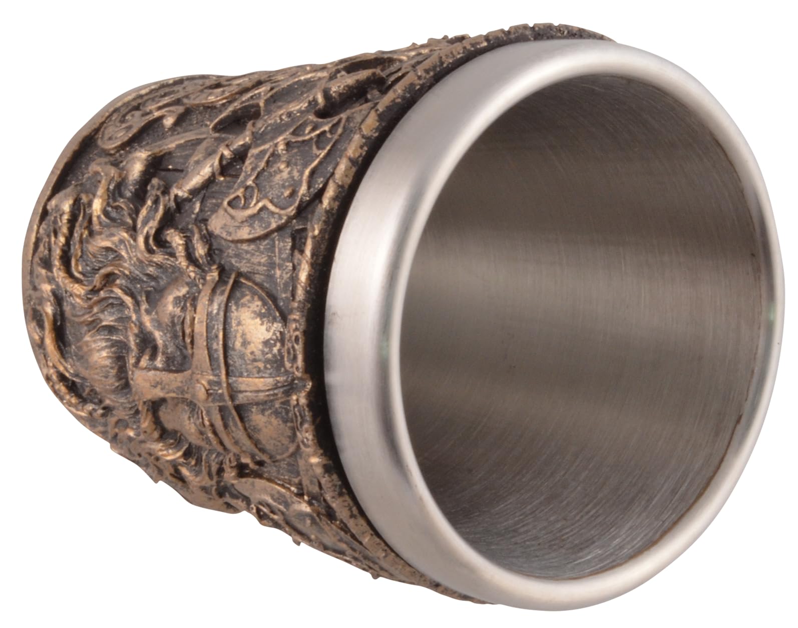 VOGLER Joh. Vogler GmbH Lot de 4 verres à shot en forme de tête de viking, avec insert en acier, en pierre artificielle, peint à la main, couleur bronze, volume : 50 ml