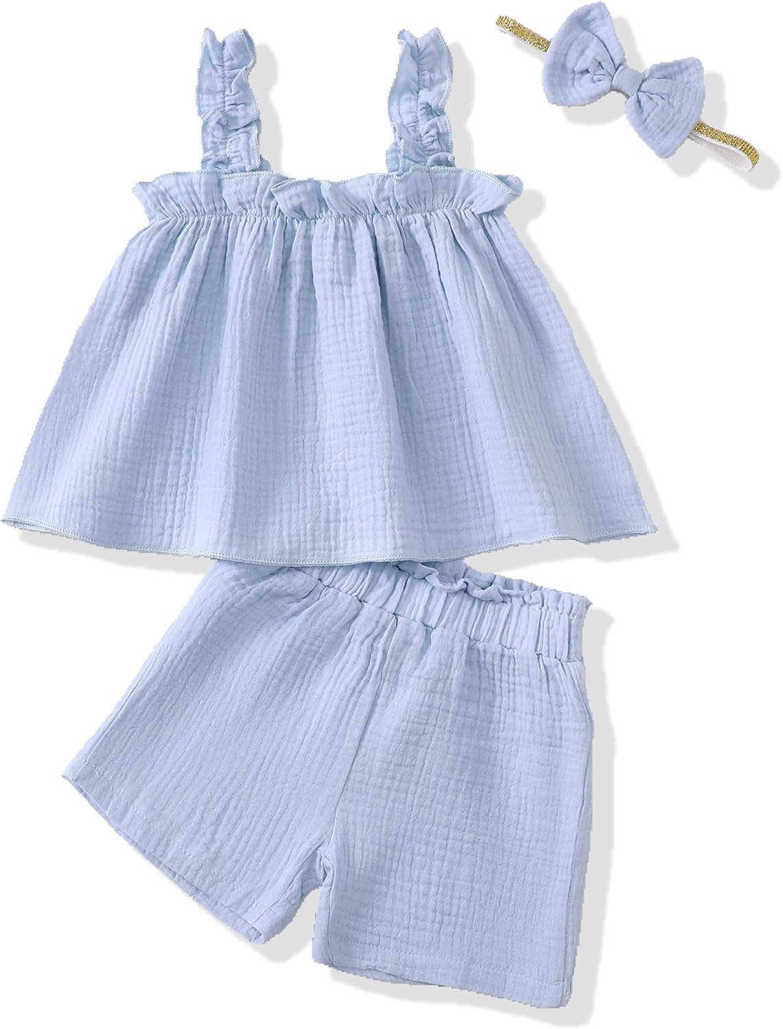 XUANHAO Toddler Baby Girl Clothes Summer Outfits Sleeveless Ruffled Linen Shirts Tank Tops Shorts Kids Girls Clothing Sets