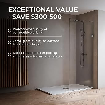 Fab Glass and Mirror 24x72 Frameless Shower Panel - 3/8 Thick Tempered Safety Glass - Fixed Bathroom Partition - Chrome Finish - Contemporary Design