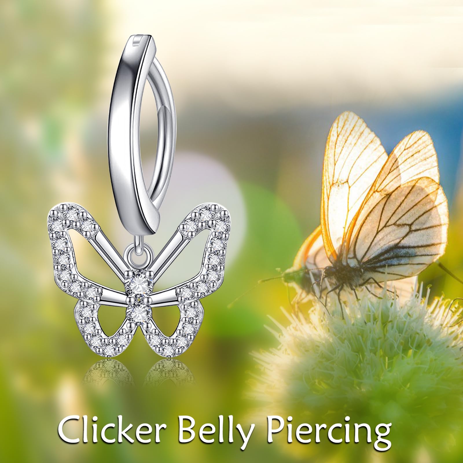 POPLYKE Bauchpiercing 925 Sterling Silber Clicker Bauchknopf Ringe Schmetterling Clicker Dangle Nabel Ringe für Damen Gebogene Barbell Piercing Schmuck