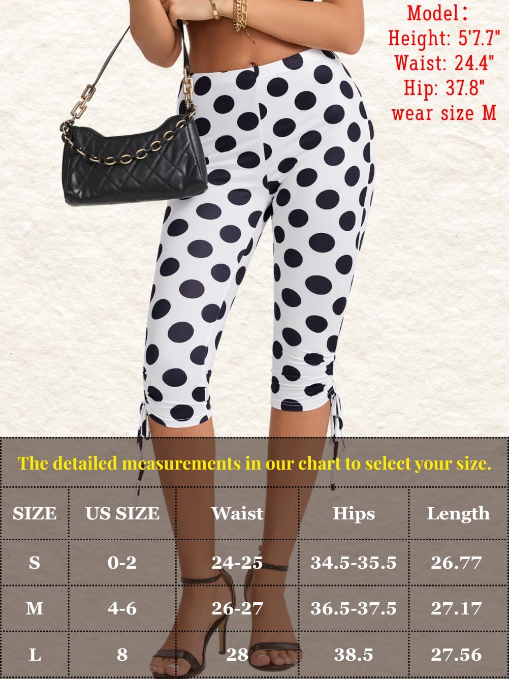 EHSUYAB Women Sexy Polka Dot Capri Leggings Fitted Cropped Pants