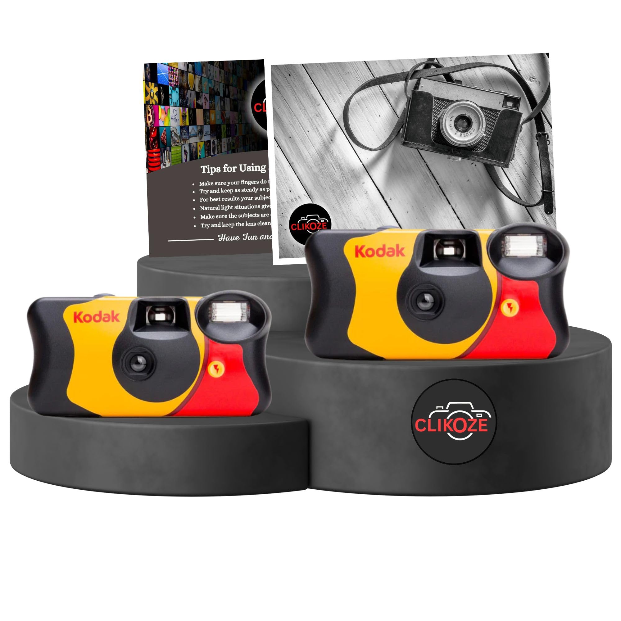 Lot de 2 appareils photo jetables Kodak Funsaver 35 mm à usage unique avec 39 poses et carte de conseils pour photographie Clikoze