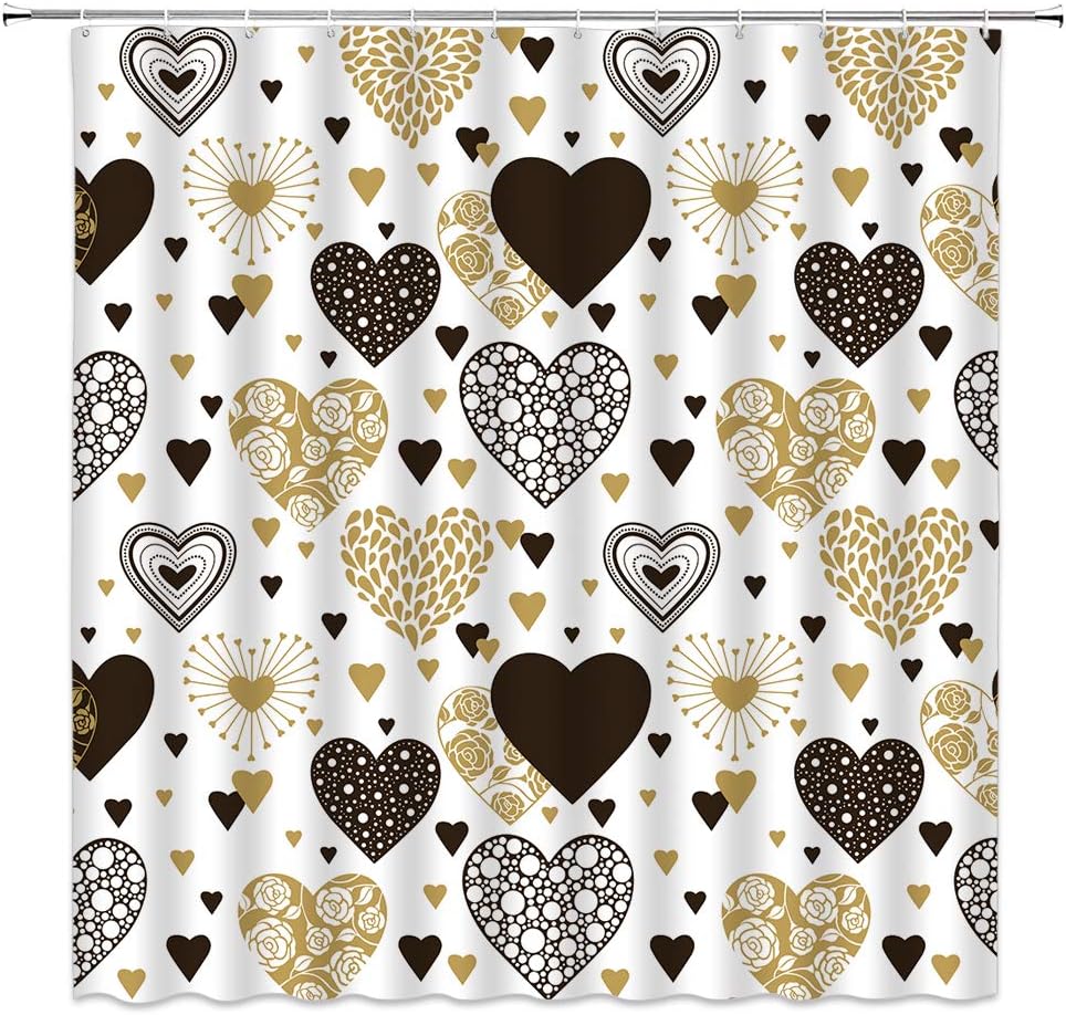 Hearts Shower Curtain Romance Valentine's Day Black and