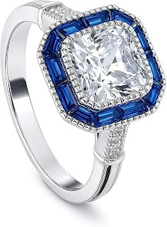 Sterling Silver Halo Art Deco Milgrain Ring for Women, Princess Cut Cubic Zirconia CZ