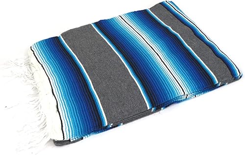 Leos Imports Manta Mexicana Sarape Saltillo XL - 80 x 60 pulgadas (azul-gris sólido)