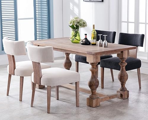 Miniatura 7 de VESCASA Sillas de comedor tapizadas de granja con patas de madera, sillas de comedor acolchadas de lino modernas de mediados de siglo con respaldo