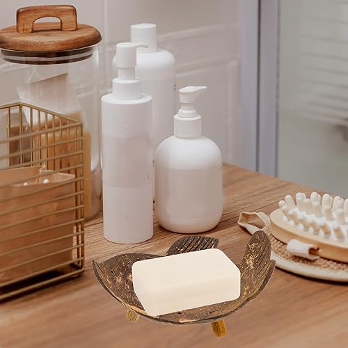 Miniatura 6 de ULTECHNOVO Jabonera de ducha con cáscara de coco, bandeja de esponja, plato decorativo para baratijas, soporte para barras de champú, fregadero de