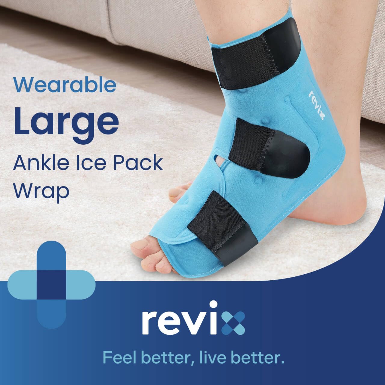 REVIX Fascia Fredda Extra Large per Caviglia - Gel Terapico Riutilizzabile con Compressione a Freddo, Copertura Completa per Dolori al Piede, Fascite Plantare e Recupero Post-Allenamento