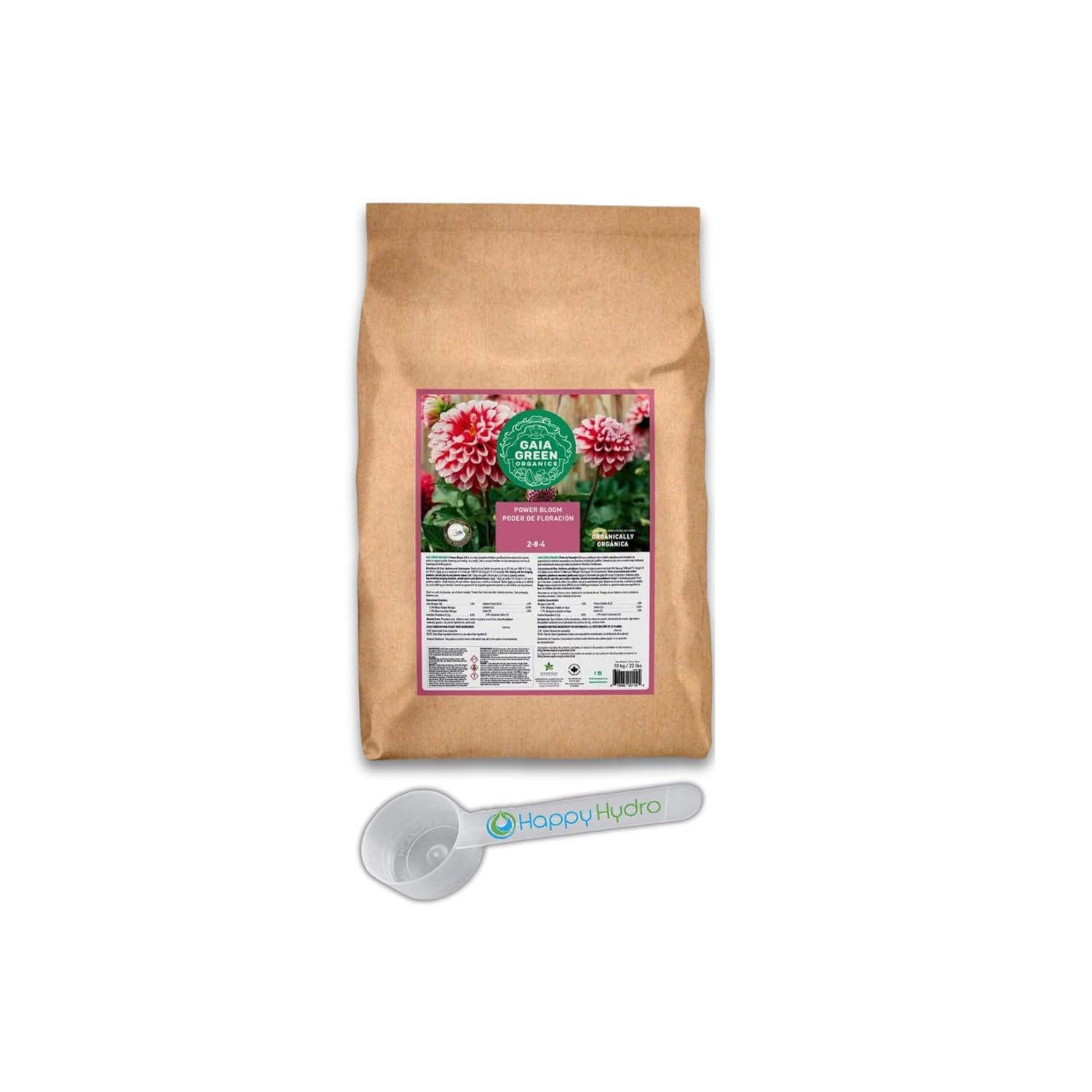 Gaia Green Power Bloom 2-8-4 (10kg), Organic Amendments with 1 TBSP Happy Hydro Scoop for Easy Measuring