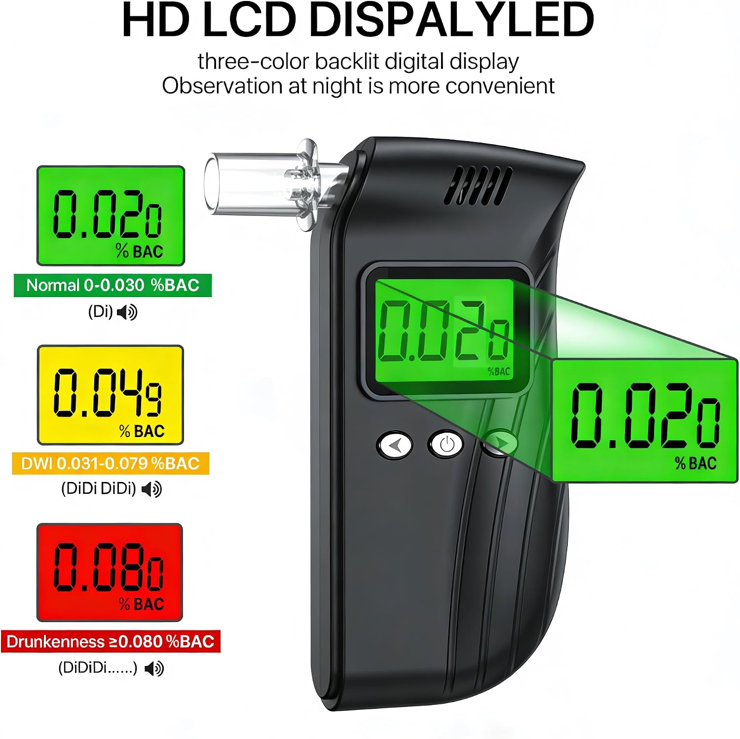 Professional-Grade Accuracy Breathalyzer | Portable Breathalyzers for Alcohol | Alcohol Testers for Personal Use After Drinking | Charging Alcohol Breathalyzer Tester (10 Mouthpieces) (Black)
