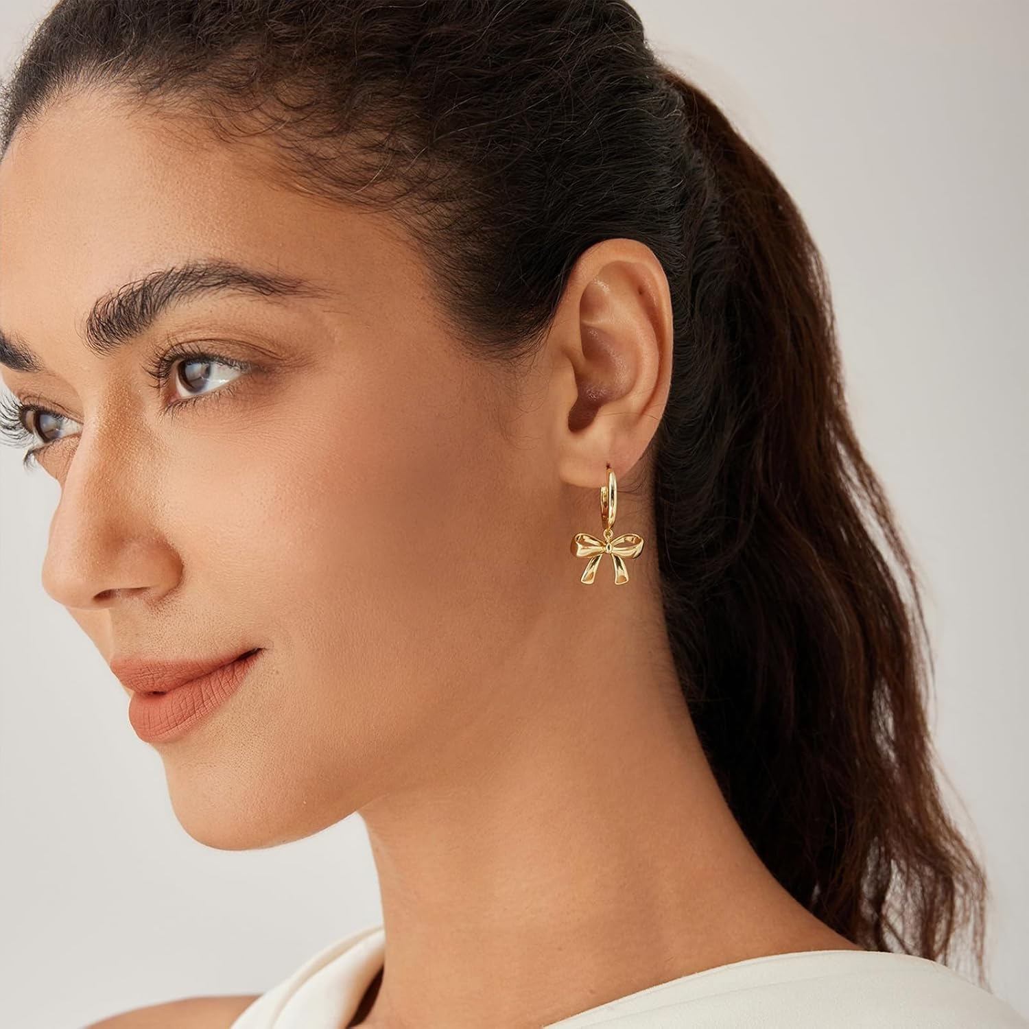 Huggie Hoop Earrings for Women, Small Chunky Huggie Hoops with Bow Charm or Celestial Multicolor CZ Inlay, Hypoallergenic S925 Sterling Silver Posts, 14K Gold/Rhodium Plated, Gift Box Included - Image 3