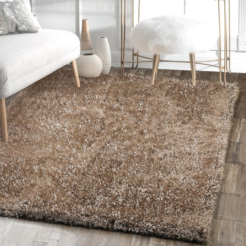 Image of FIASCO Round Shaggy Carpet Plain Fur Rugs Home and Office Sqaure Microfiber 2 Inch Pile Height Back in Canvas Modern Interior Mats 2x2 Feet Beige Ivory Mix